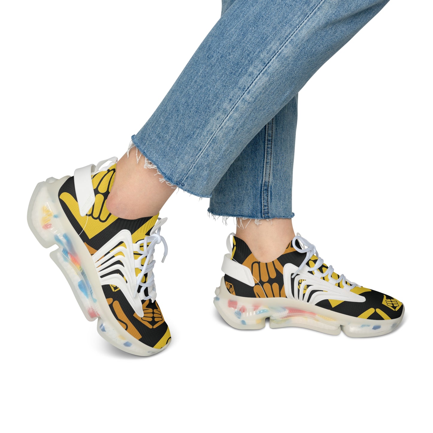 Aloha Shaka - Mesh Sneakers — Bold Yellow Fist Pattern Athletic Shoes for Women