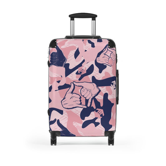 Double Shaka Pattern Suitcase — Cute Travel Carry-On with Hand Gesture Design