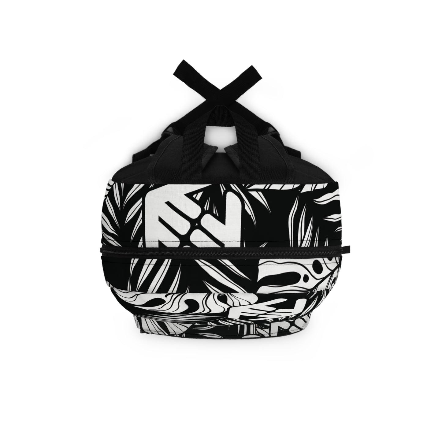 Monstera Leaf Black & White Backpack — Tropical Botanical Print School Bag