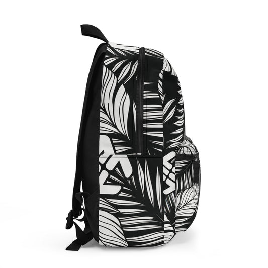 Midnight Monstera - Leaf Black & White Backpack — Tropical Botanical Print School Bag