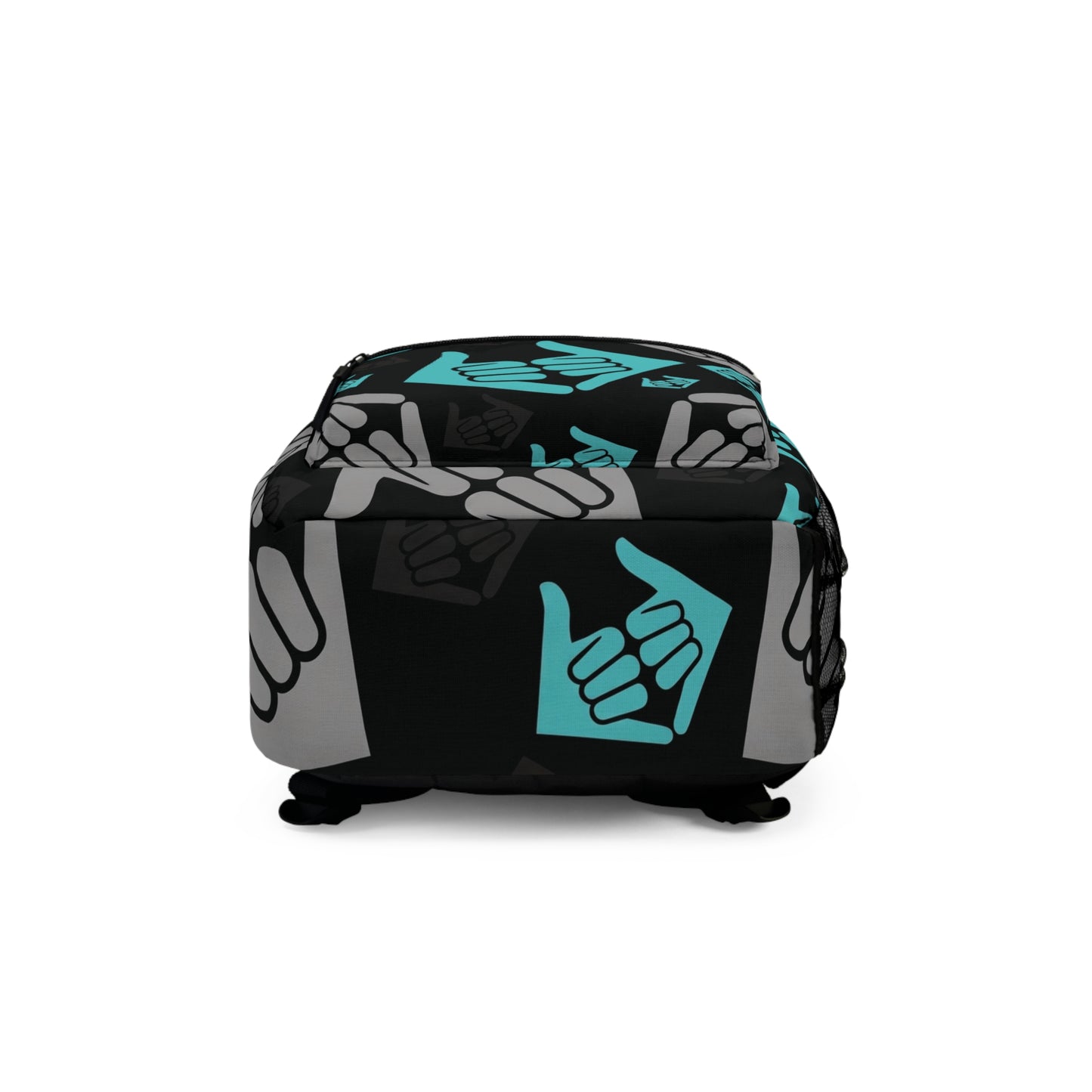 Aloha Shaka - Shaka Hand Pattern Backpack — Teal & Black Surf Vibe School Bag