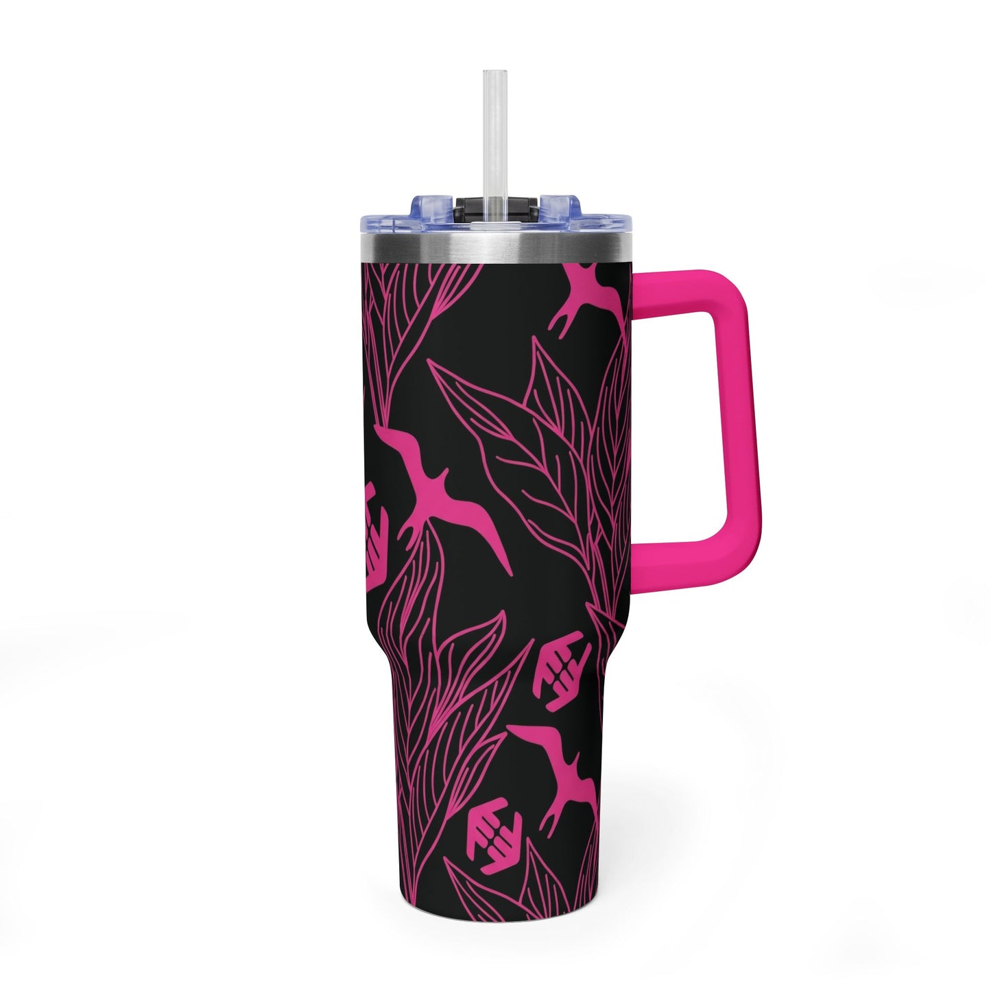 Iwa Canopy - 40oz Vacuum Tumbler — Pink Hummingbird & Leaf Insulated Travel Mug
