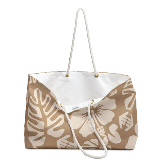 Tropical Hibiscus - Weekender Bag - Beige Floral Travel Tote