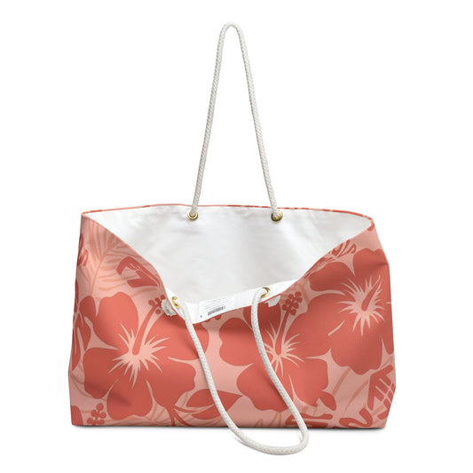 Peach Paradise - Coral Hibiscus Weekender Bag — Tropical Floral Travel Tote