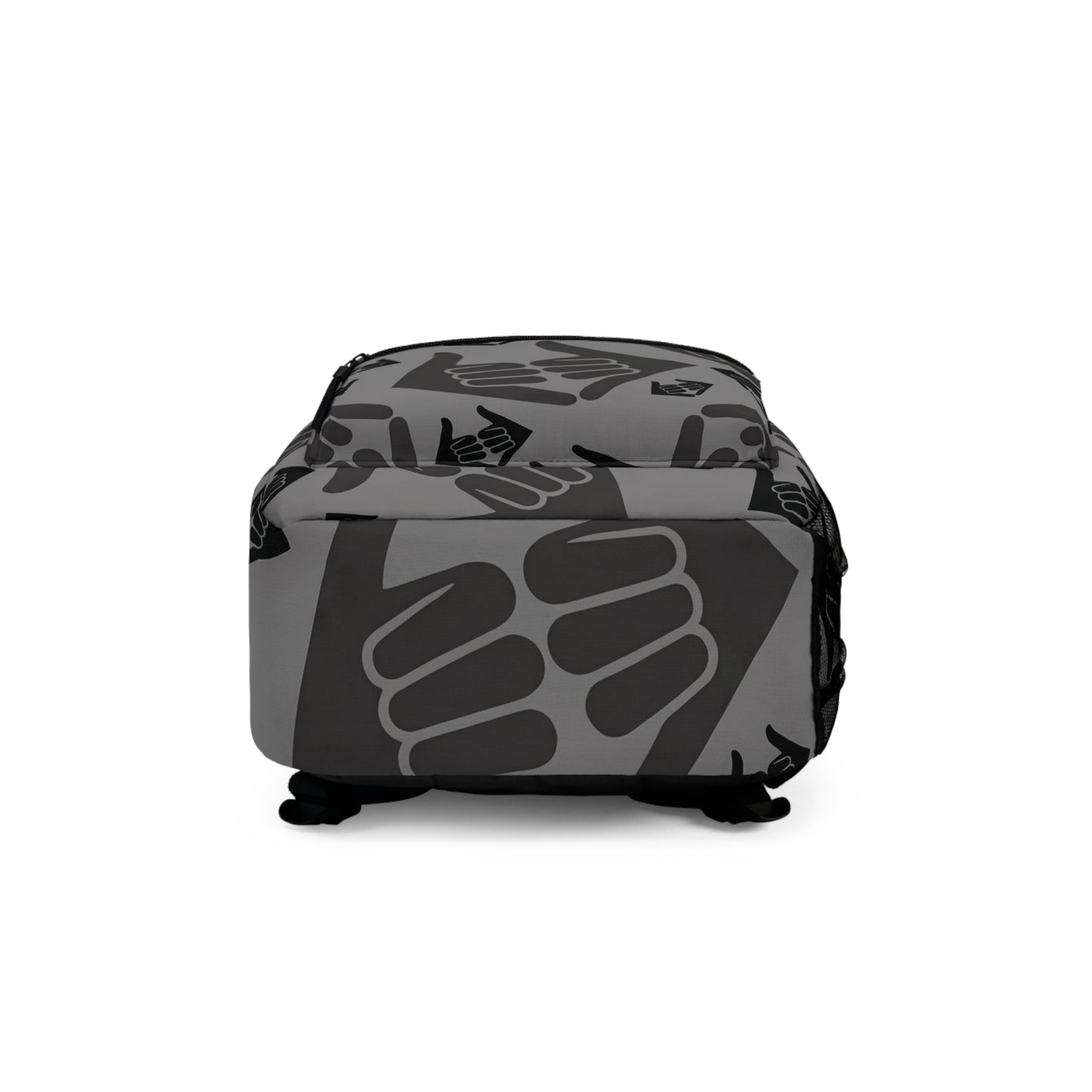 Aloha Shaka - Double Shaka Pattern Backpack — Grey Surf Hand Gesture Daypack
