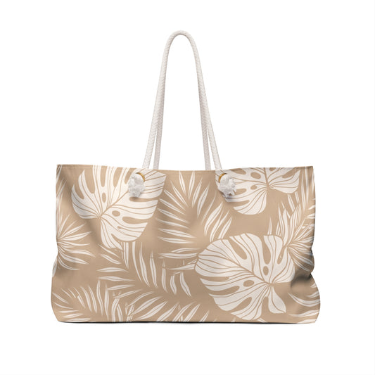 Tropical Leaf Weekender Bag - Neutral Palm Print Travel Tote