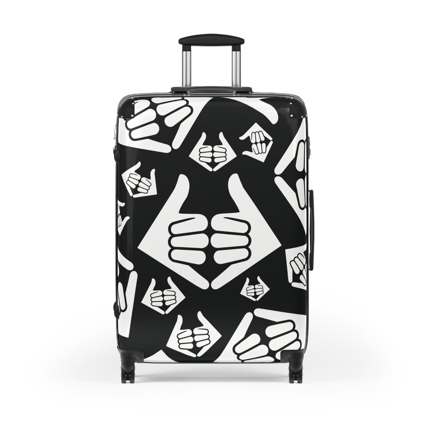 Aloha Shaka - Thumbs Up Suitcase Cover — Black & White Travel Luggage Protector with Repeating Thumbs-Up Pattern