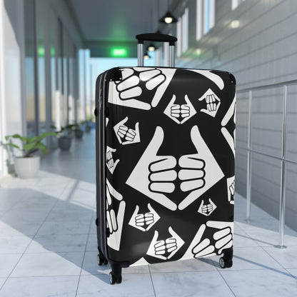 Aloha Shaka - Thumbs Up Suitcase Cover — Black & White Travel Luggage Protector with Repeating Thumbs-Up Pattern