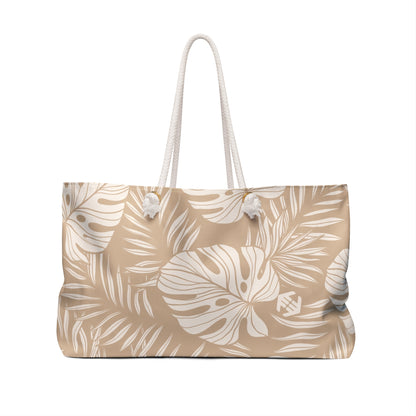 Tropical Leaf - Weekender Bag - Neutral Palm Print Travel Tote