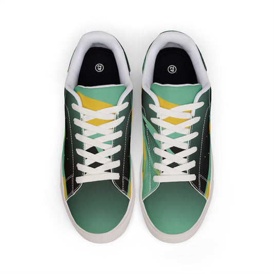 Tropic Flow - Low-Top Leather Sneakers – Green Gradient Surf Wave Design