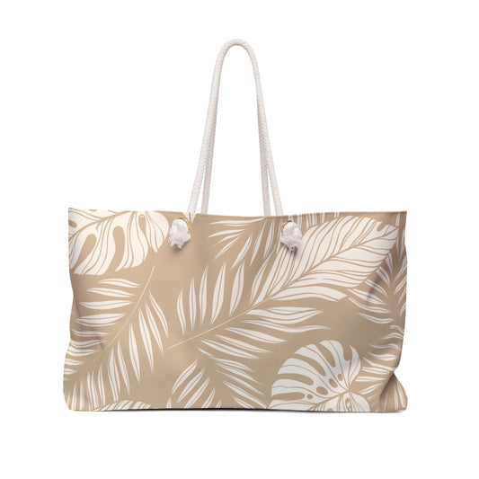 Tropical Leaf Weekender Bag - Neutral Palm Print Travel Tote