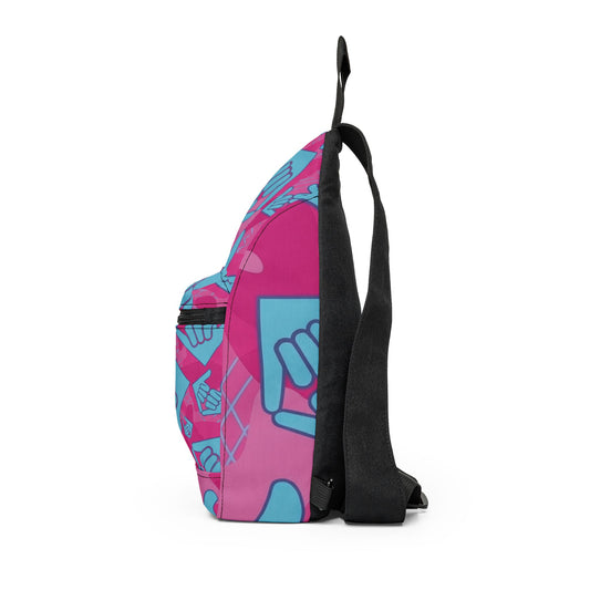 Aloha Shaka Como - Sling Bag — Pink & Teal Hand-Sign Pattern Crossbody Backpack