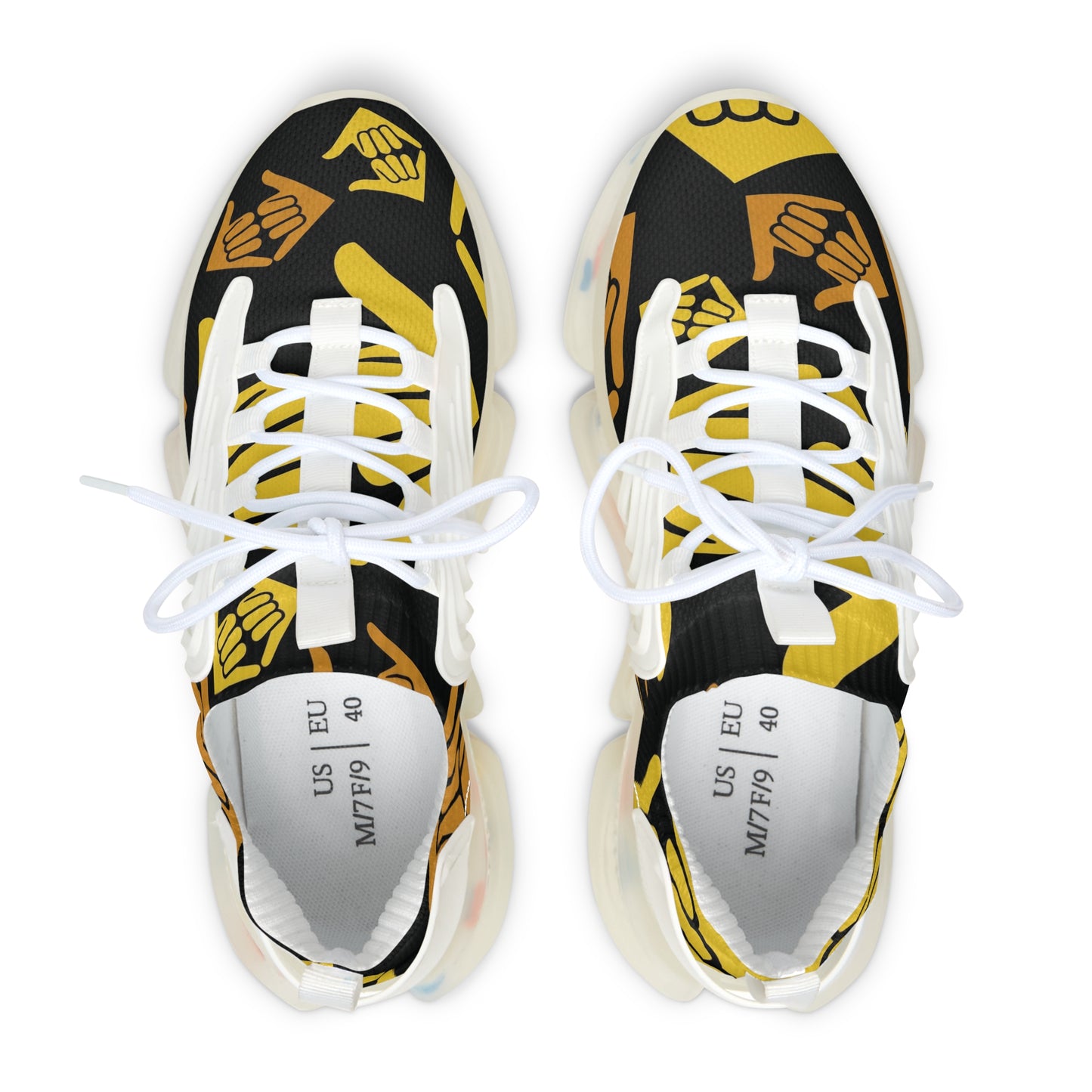 Aloha Shaka - Mesh Sneakers — Bold Yellow Fist Pattern Athletic Shoes for Women