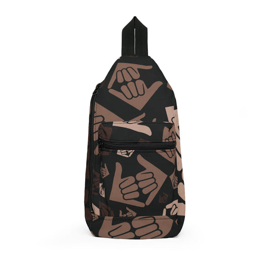 Aloha Shaka - Sling Bag - Double Shaka Hand Pattern Crossbody Bag (Brown Surf, Beach Vibes)