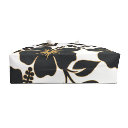 Golden Island Classic - Floral Hibiscus Weekender Bag — Black & Gold Tropical Travel Tote