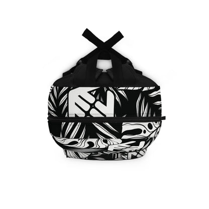 Monstera Leaf Black & White Backpack — Tropical Botanical Print School Bag