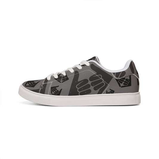 Aloha Shaka - Leather Low-Top Sneakers — Monochrome Thumbs-Up Pattern