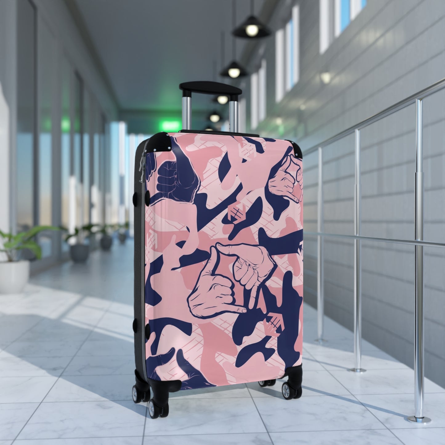 Double Shaka Pattern Suitcase — Cute Travel Carry-On with Hand Gesture Design
