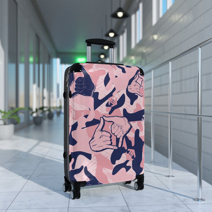 Double Shaka Pattern Suitcase — Cute Travel Carry-On with Hand Gesture Design