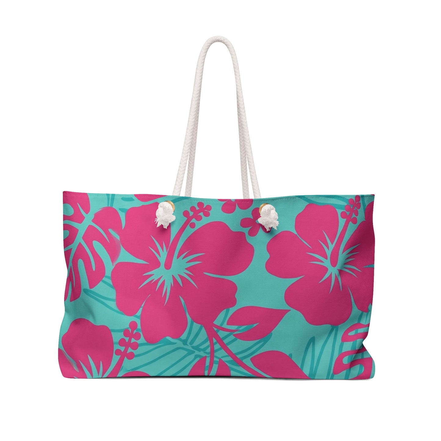 Tropical Pulse - Hibiscus Weekender Bag – Teal & Hot Pink Beach Tote