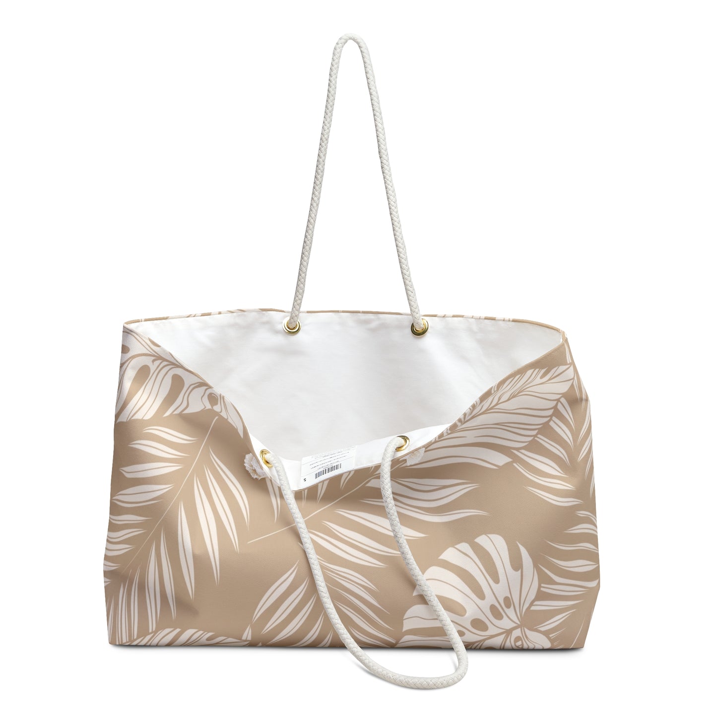 Tropical Leaf Weekender Bag - Neutral Palm Print Travel Tote