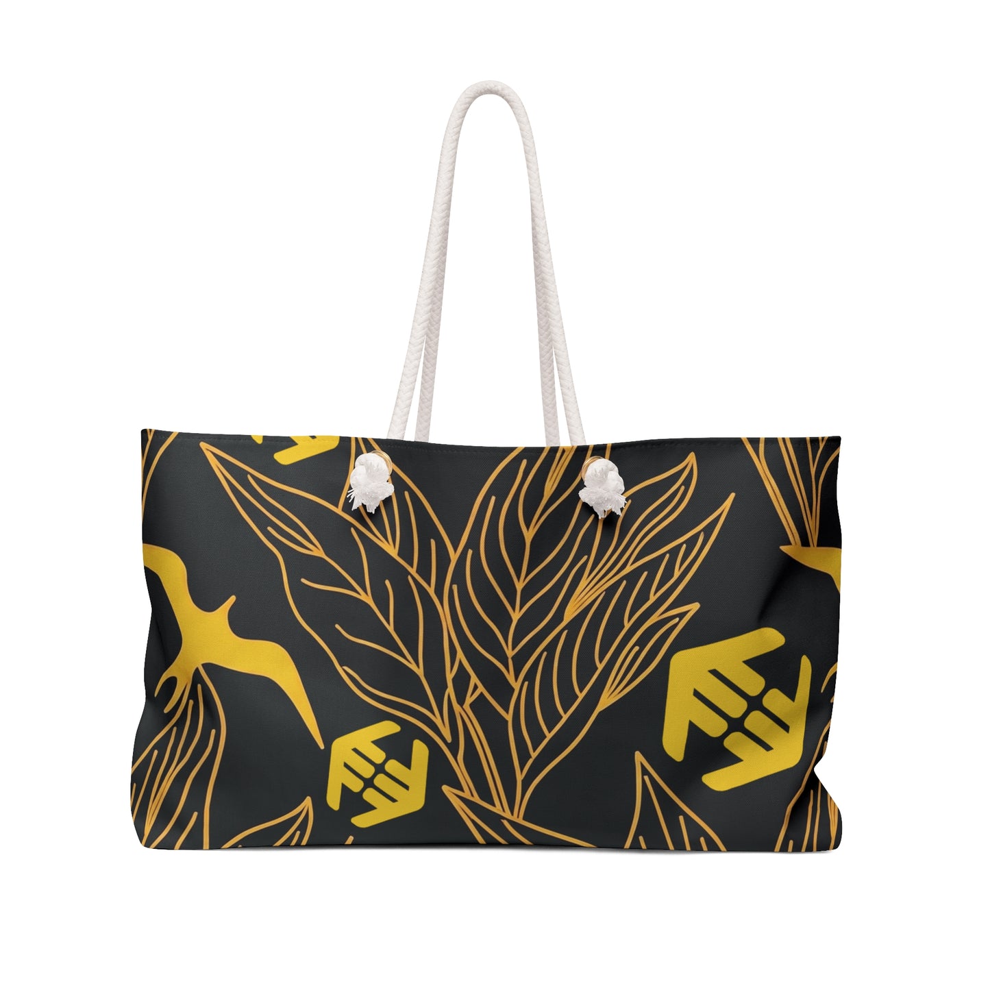 Iwa Canopy - Gold Botanical Weekender Bag — Luxe Black & Yellow Travel Tote