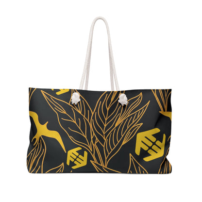 Iwa Canopy - Gold Botanical Weekender Bag — Luxe Black & Yellow Travel Tote