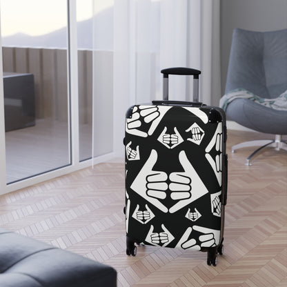 Aloha Shaka - Thumbs Up Suitcase Cover — Black & White Travel Luggage Protector with Repeating Thumbs-Up Pattern