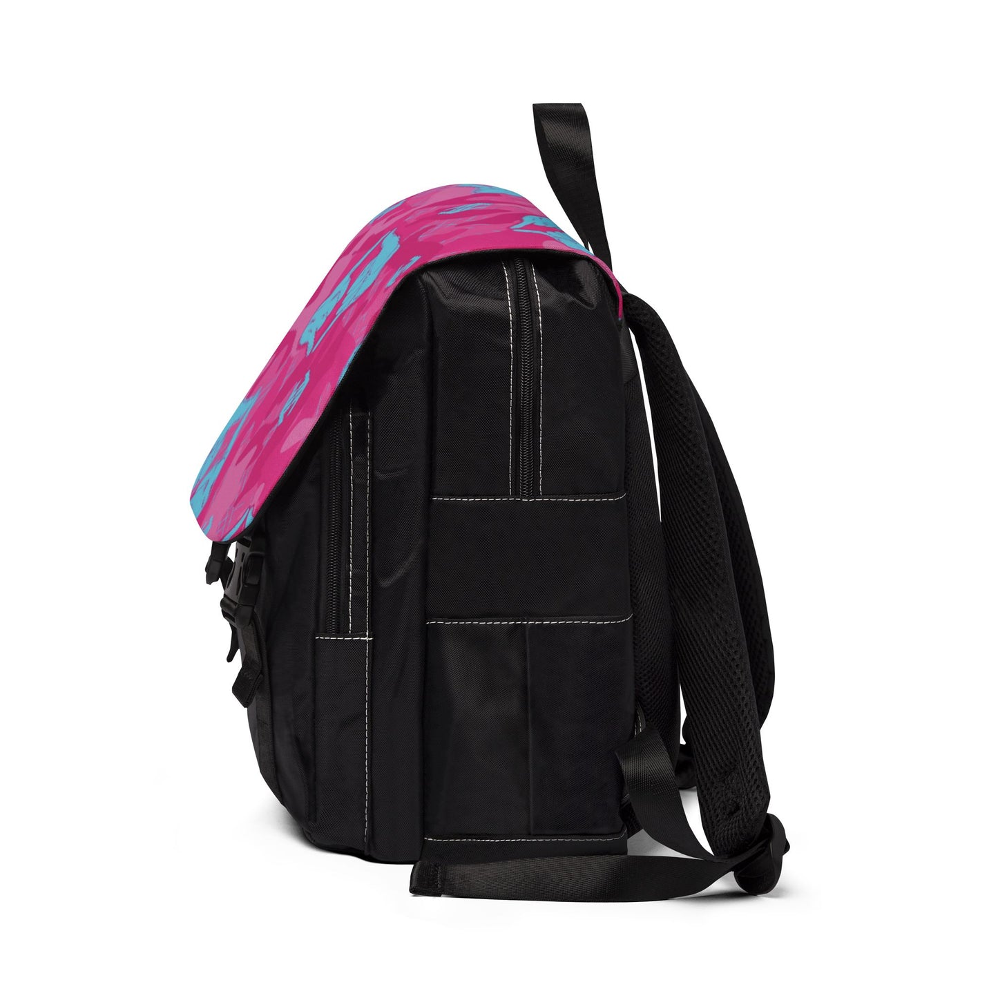 Double Shaka Camo - Pink Camouflage Backpack with Blue Hand Signs – Casual Shoulder Backpack