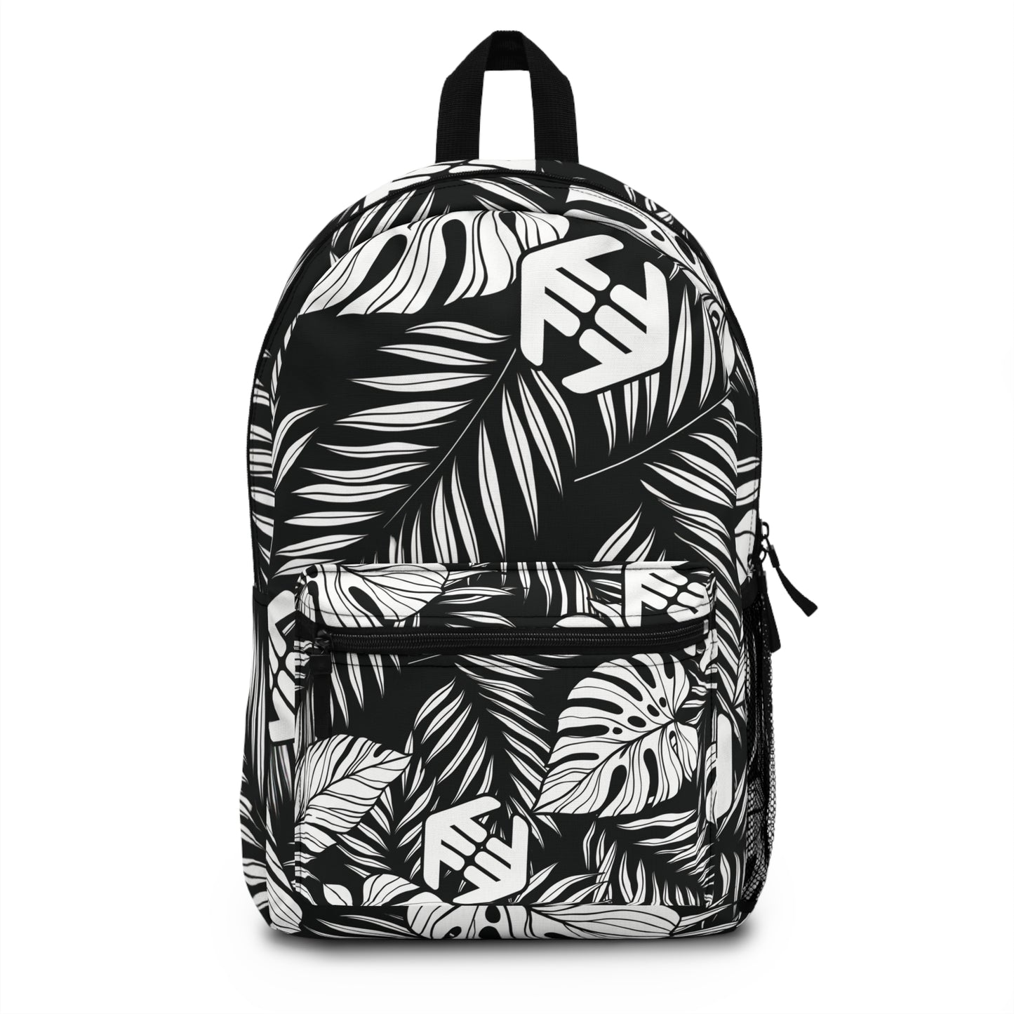 Monstera Leaf Black & White Backpack — Tropical Botanical Print School Bag