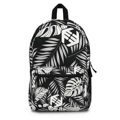 Monstera Leaf Black & White Backpack — Tropical Botanical Print School Bag