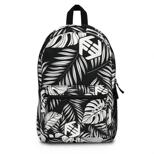 Midnight Monstera - Leaf Black & White Backpack — Tropical Botanical Print School Bag