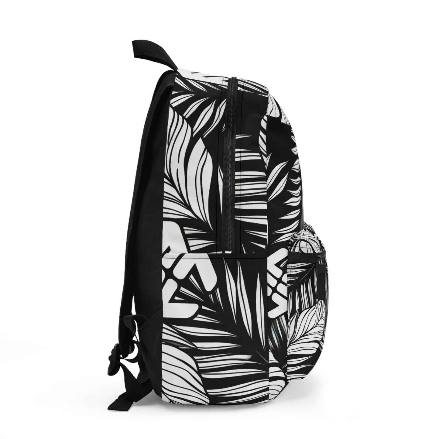 Monstera Leaf Black & White Backpack — Tropical Botanical Print School Bag