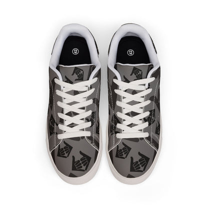 Aloha Shaka - Leather Low-Top Sneakers — Monochrome Thumbs-Up Pattern
