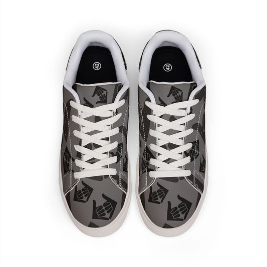 Aloha Shaka - Leather Low-Top Sneakers — Monochrome Thumbs-Up Pattern