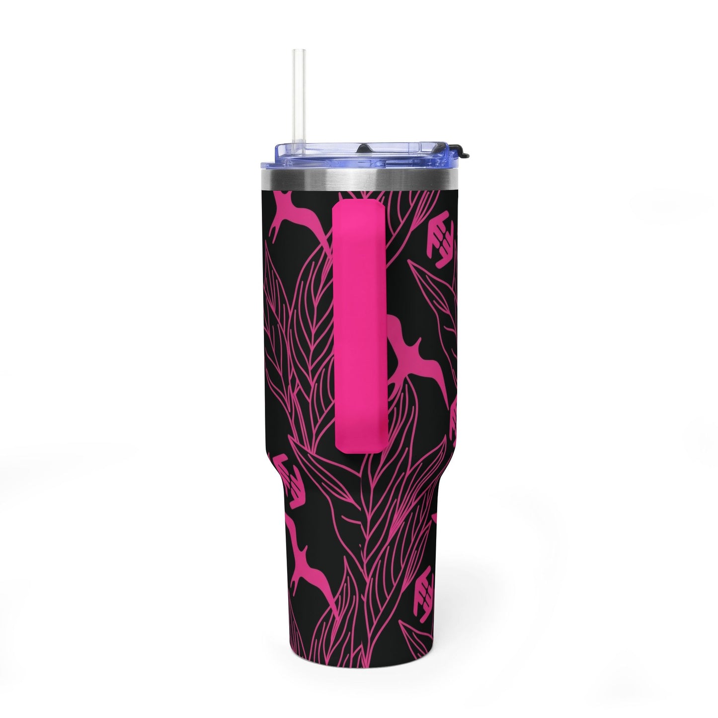Iwa Canopy - 40oz Vacuum Tumbler — Pink Hummingbird & Leaf Insulated Travel Mug
