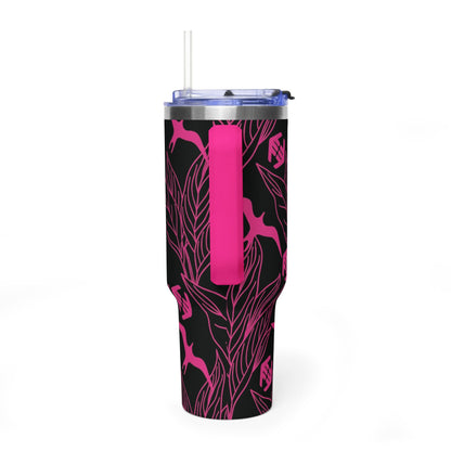 Iwa Canopy - 40oz Vacuum Tumbler — Pink Hummingbird & Leaf Insulated Travel Mug