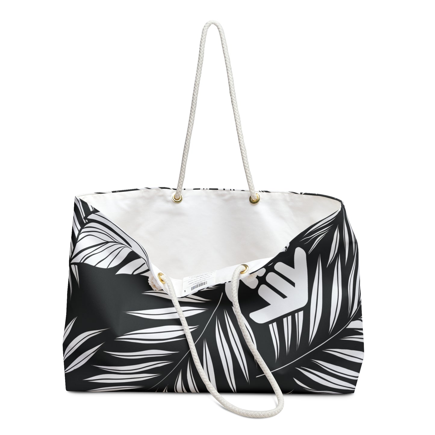 Midnight Monstera - Leaf Tropical Leaf Weekender Bag — Black & White Travel Tote