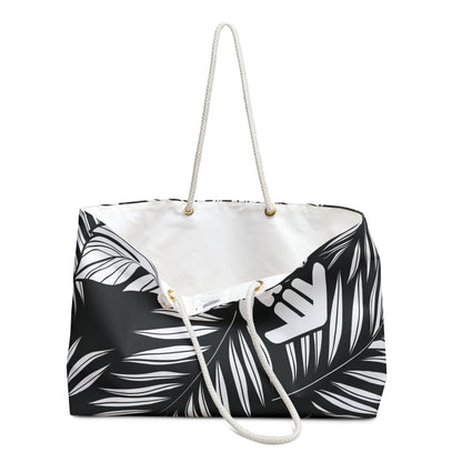 Midnight Monstera - Leaf Tropical Leaf Weekender Bag — Black & White Travel Tote