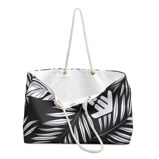 Midnight Monstera - Leaf Tropical Leaf Weekender Bag — Black & White Travel Tote