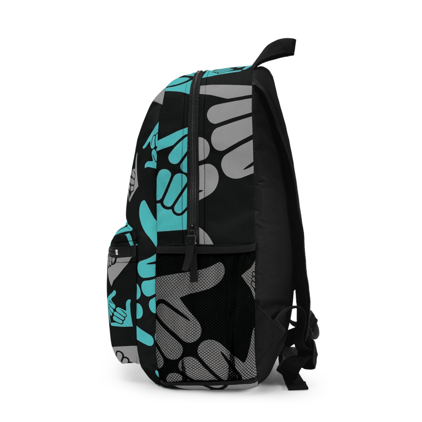 Aloha Shaka - Shaka Hand Pattern Backpack — Teal & Black Surf Vibe School Bag