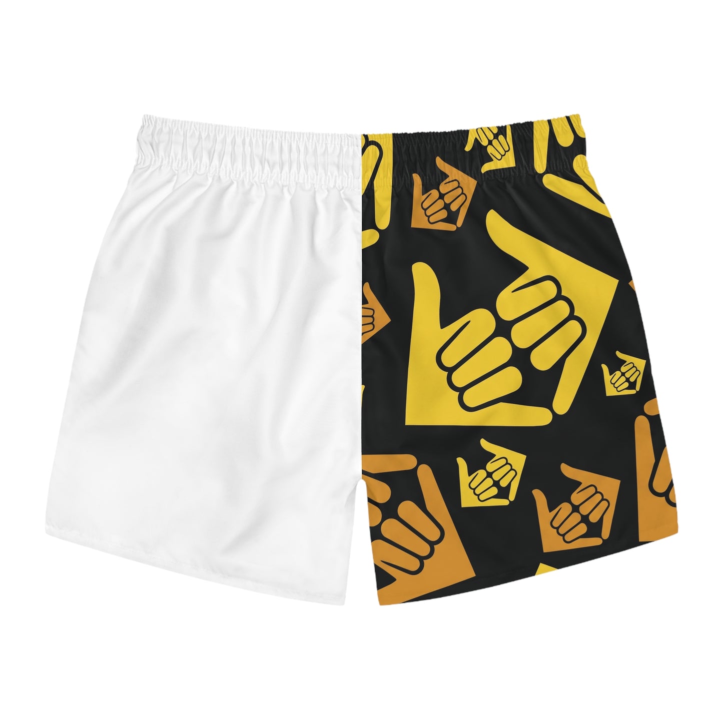 Aloha Shaka - Shaka Pattern Swim Trunks – Yellow & Black AOP Beach Shorts