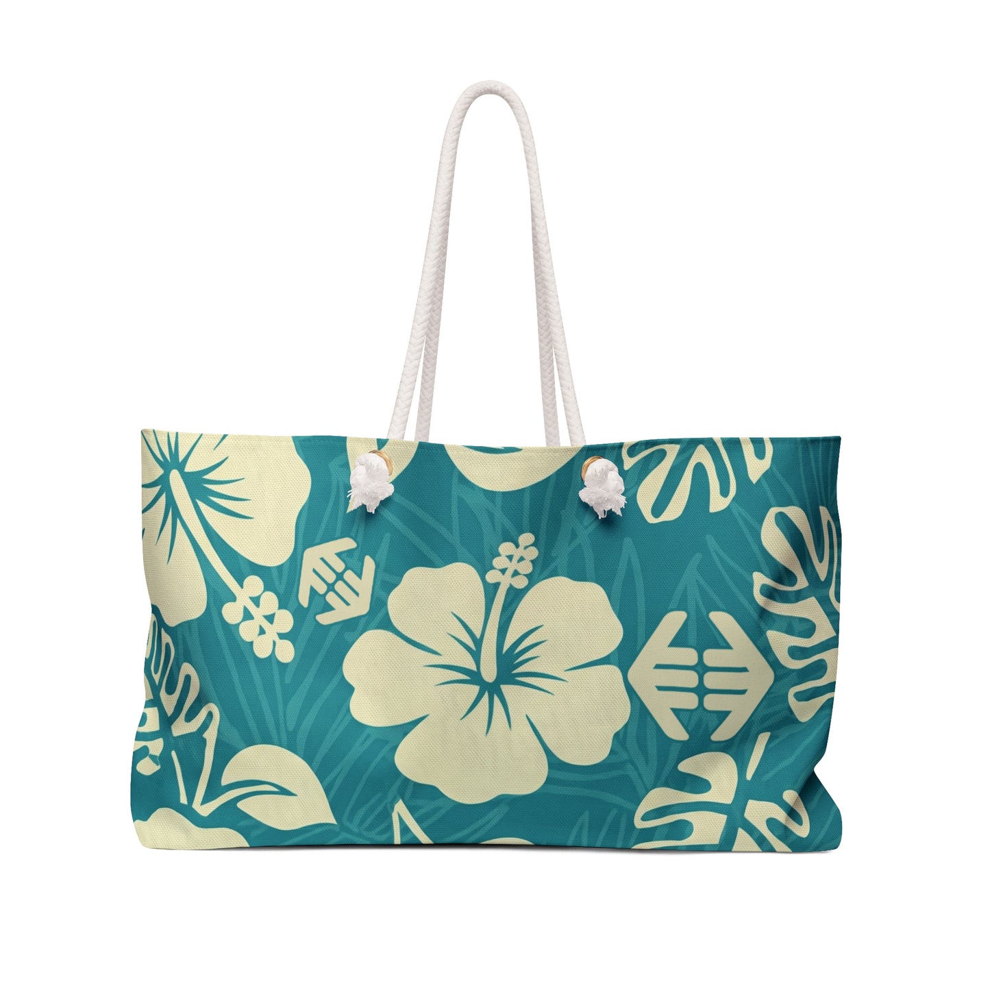 Island Heirloom - Tropical Hibiscus Weekender Bag — Large Teal Beach Travel Tote