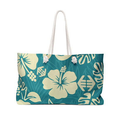 Island Heirloom - Tropical Hibiscus Weekender Bag — Large Teal Beach Travel Tote