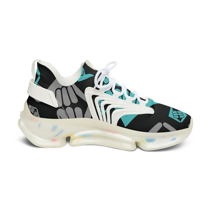 Aloha Shaka - Women’s Mesh Sneakers — Teal & Gray Hand Heart Pattern Athletic Shoes