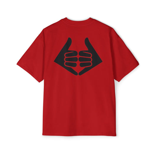 Lokal Vibes - Double Shaka Oversized Tee — Minimalist Black Hand Emblem Graphic T-Shirt