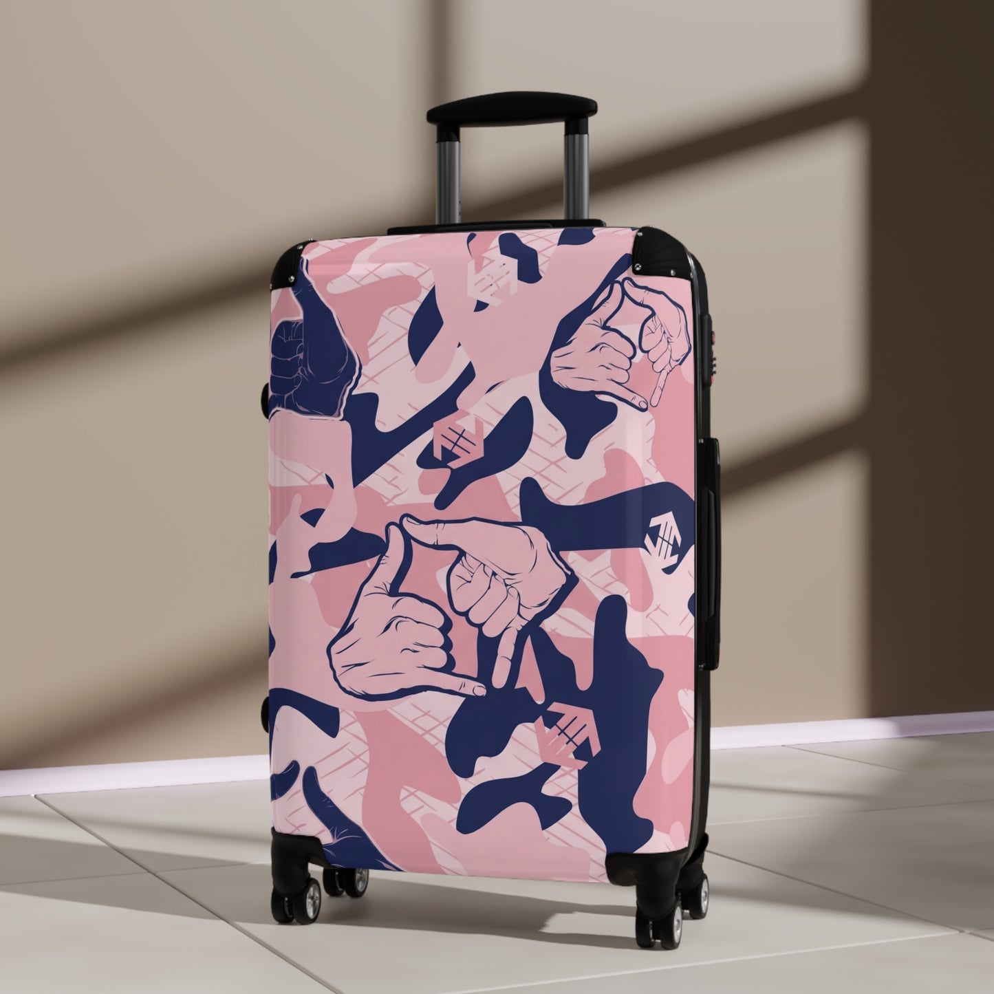 Double Shaka Pattern Suitcase — Cute Travel Carry-On with Hand Gesture Design