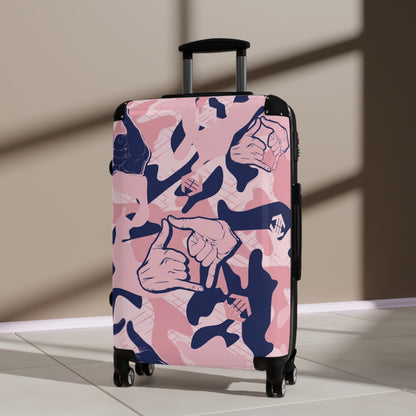 Double Shaka Pattern Suitcase — Cute Travel Carry-On with Hand Gesture Design