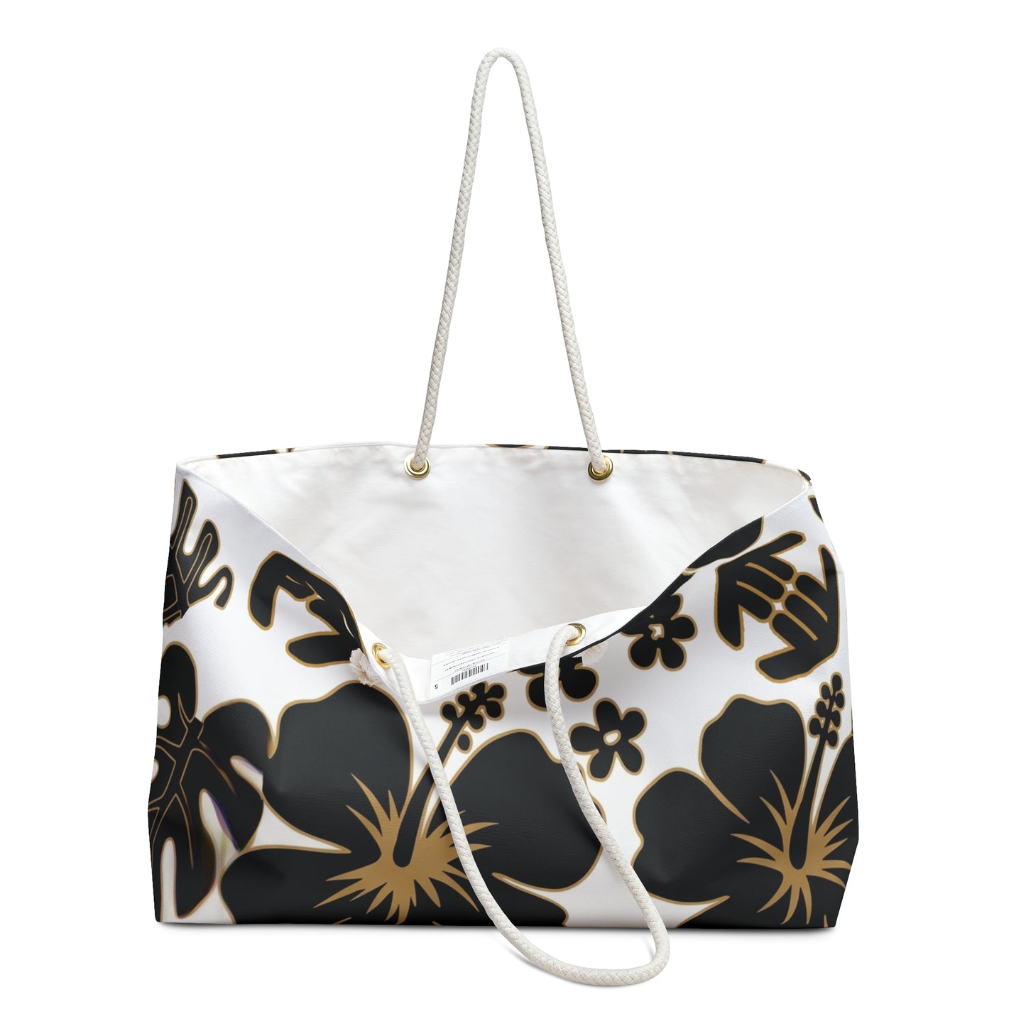 Golden Island Classic - Floral Hibiscus Weekender Bag — Black & Gold Tropical Travel Tote
