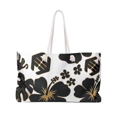 Golden Island Classic - Floral Hibiscus Weekender Bag — Black & Gold Tropical Travel Tote